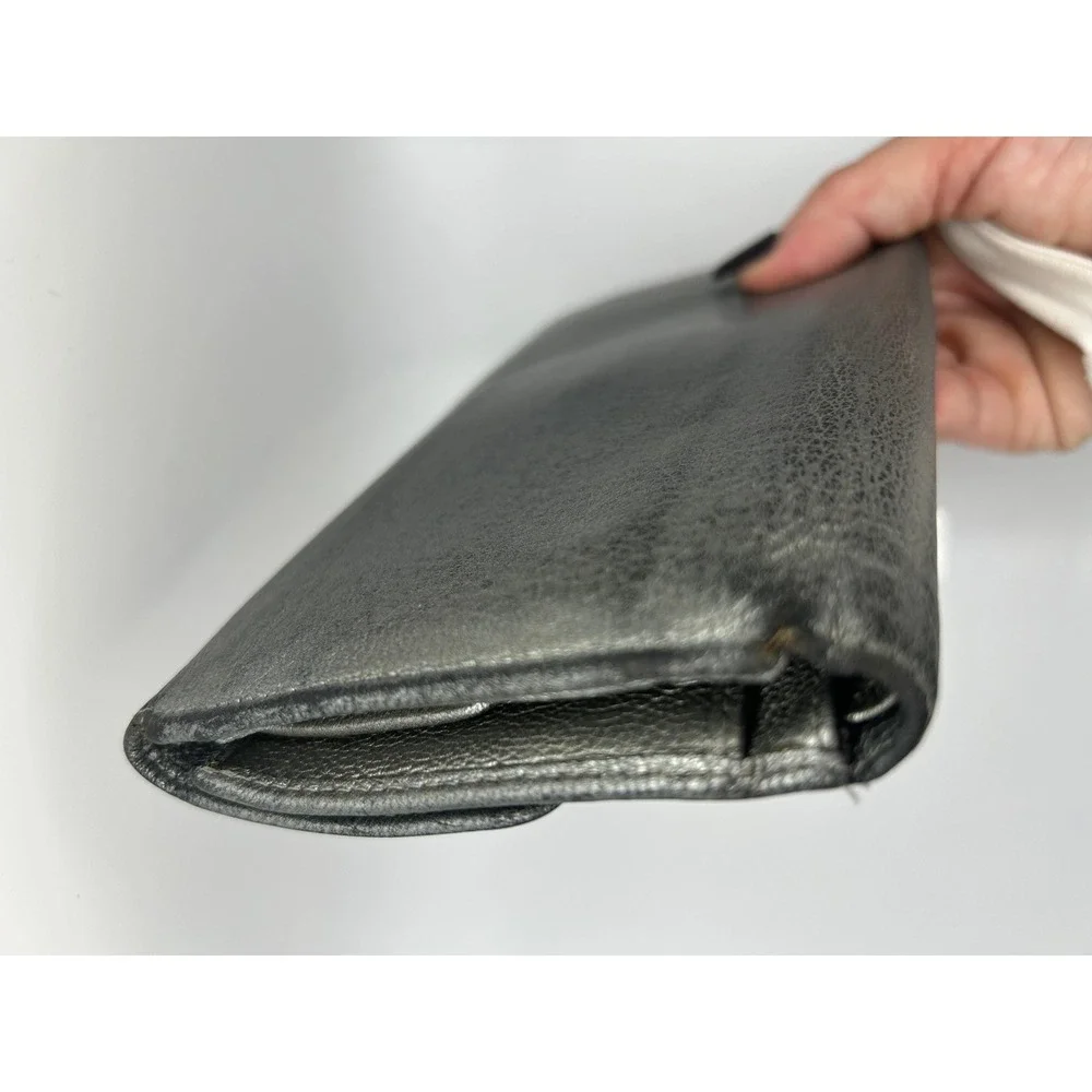 Chanel metallic grey Leather Wallet CC Logo COA card Included#100‎